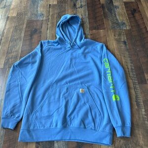 Carhartt Men's Big and Tall Blue Hoodie with Green Logo